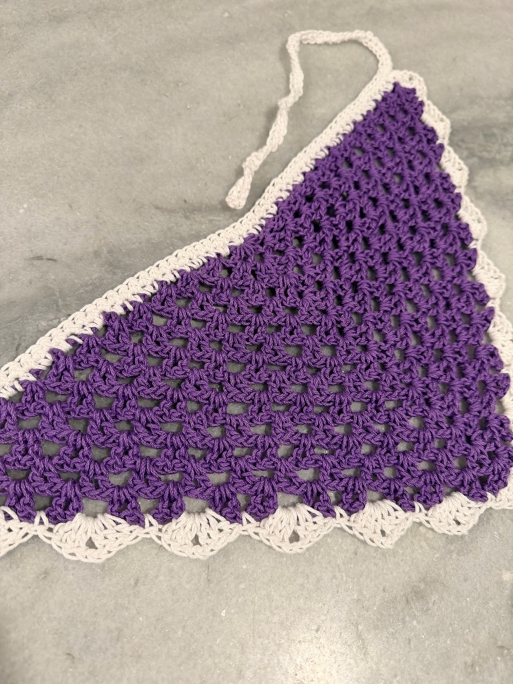 Handmade Crochet Kerchief Head Scarf Cotton Boho Triangle Wrap Fest Cottagecore